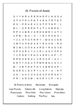 St Francis of Assisi Crossword Puzzle and Word Search Bell Ringer