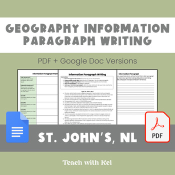 Preview of St. John's Writing Task - Geography Information Writing Assignment