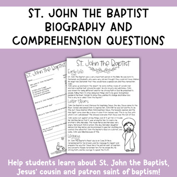 Preview of St. John the Baptist Biography and Comprehension Questions