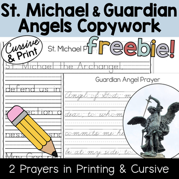Preview of St. Michael the Archangel & Guardian Angel Catholic Prayer Copywork FREEBIE
