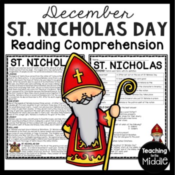 Preview of St. Nicholas Day Reading Comprehension Worksheet FREE December