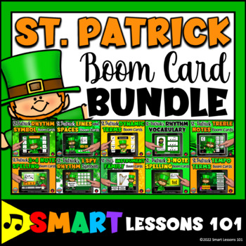 Preview of St PATRICK DAY MUSIC Boom Card BUNDLE Music Rhythm Note Tempo Dynamic Instrument