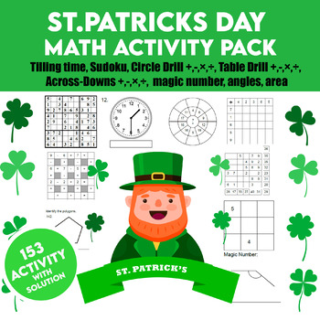 Preview of St. PATRICK'S DAY Math Activities Packet Fun March with solution