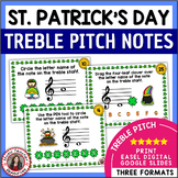 St. PATRICK'S DAY Music Activities - Treble Clef Notes Wor