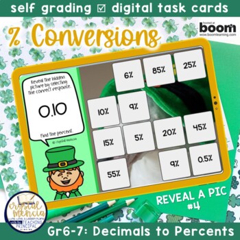 Preview of St. Paddy 6RP3 Converting Decimals to Percents Reveal a Picture Boom Cards™