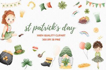 Preview of St Patrcik's Watercolor clipart, Shamrock Clipart, Clover Clipart