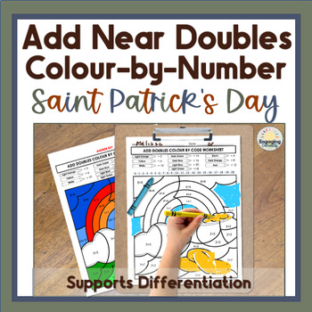 Preview of St Patrick Add Near Doubles Color by Number Coloring Worksheets for Math Fluency