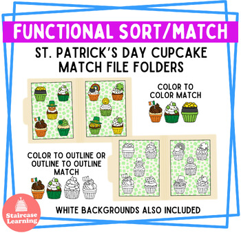 Preview of St. Patrick Day Cupcake match and sort file folders