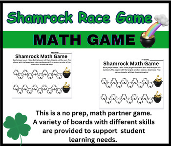 Preview of St. Patrick Day Math Race Game | Adding, Subtracting, Multiplying