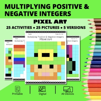 Preview of St. Patrick's Day: Multiplying Positive & Negative Integers Pixel Art Activity