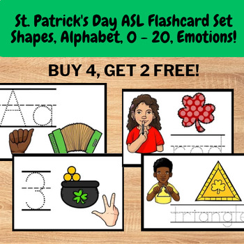 Preview of St. Patrick Day Preschool ASL Flashcard Set - shapes, alphabet, 0 - 20, & colors