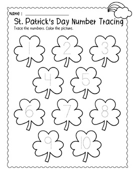 St. Patrick Day Trace and Count Numbers 1 to 10 Printable Worksheets