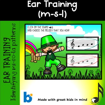 Preview of St. Patrick Ear training  Mi-So-La  Melodies Digital  Task Cards in Boom Cards™