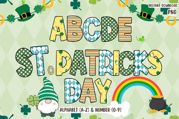 Preview of St Patrick Letters & Numbers, St Patrick's day Doodle Alphabet PNG