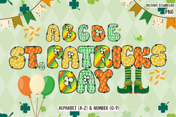 Preview of St Patrick Letters & Numbers, St Patrick's day Doodle Alphabet PNG
