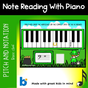 Preview of St Patrick Note Reading Bass Clef on Piano Digital Task Cards on Boom Cards™