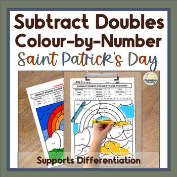 Preview of St Patrick Subtract Doubles Color by Number Math Coloring Pages, Spiral Review