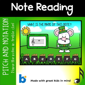 Preview of St Patrick Treble  Clef Note Reading in Digital Task Cards on Boom Cards™