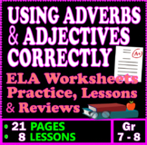 Adjectives and Adverbs Grammar Worksheets & Reviews. 7th - 8th Grade ELA Lessons