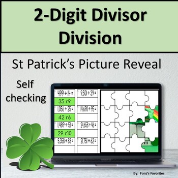 Preview of St. Patrick's 2-Digit Divisors Picture Reveal - Digital Activity