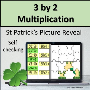 Preview of St. Patrick's 3 by 2 Multiplication Picture Reveal - Digital Activity