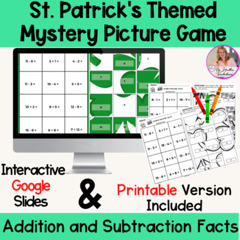 Preview of St Patrick''s  Addition and Subtraction Facts Mystery Digital and Printable Game