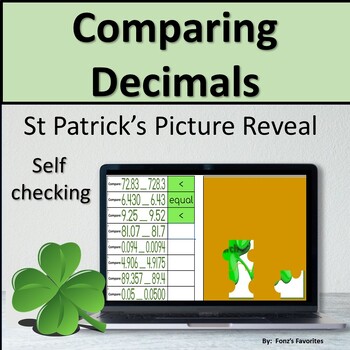 Preview of St. Patrick's Comparing Decimals Picture Reveal - Digital Activity