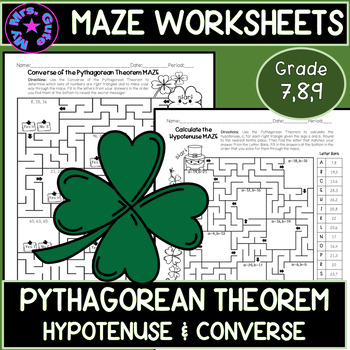 Preview of St. Patrick’s Converse of the Pythagorean Theorem and Hypotenuse Mazes Worksheet