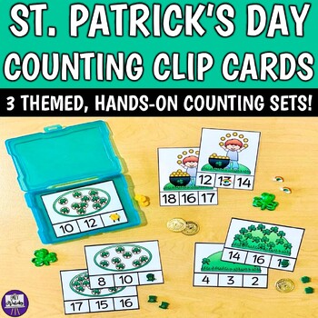 Preview of St. Patrick's Day 1-20 Counting Clip Cards Bundle - PreK Kinder March Centers