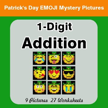 St Patrick's Day: 1-Digit Addition - Color-By-Number Math Mystery Pictures