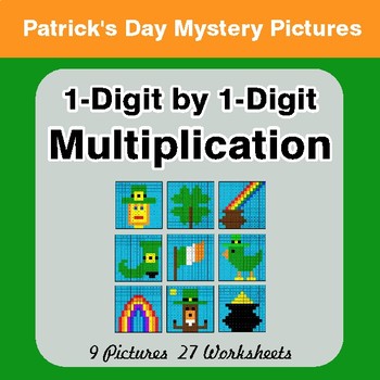 St Patrick's Day: 1-Digit Multiplication - Color-By-Number Math Mystery Pictures