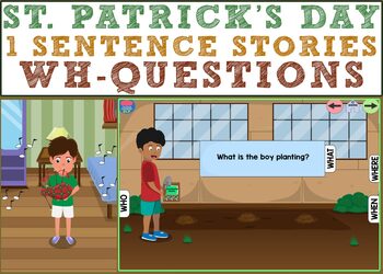 Preview of St. Patrick's Day: 1 Sentence Stories (Wh- Questions) Boom Cards