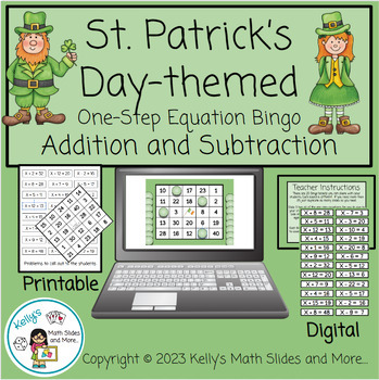 Preview of St. Patrick's Day 1-Step Equation Bingo Game - Add & Subtract - Digital & Print