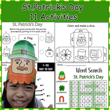 Preview of St Patricks Day |Word Search, Matching,Count&Graph, Leprechaun Hat Craft