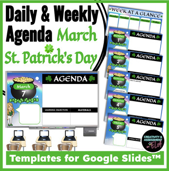 Preview of St. Patrick's Day 2.0 Pot of Gold March Daily Agenda Template for Google Slides™