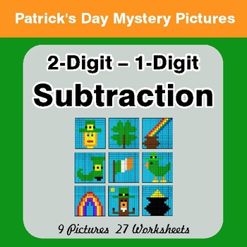 St Patrick's Day: 2-Digit - 1-Digit Subtraction - Color-By-Number