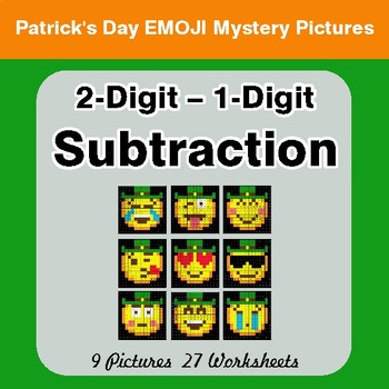 St Patrick's Day: 2-Digit - 1-Digit Subtraction - Color-By-Number