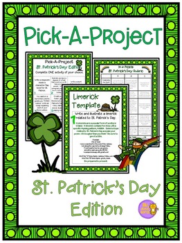 Preview of St. Patrick's Day Pick A Project Writing Activities, Choice Boards, Rubric