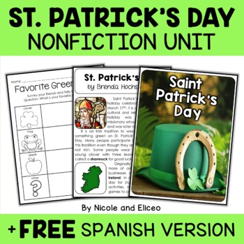Preview of St Patricks Day Activities Nonfiction Unit + FREE Spanish