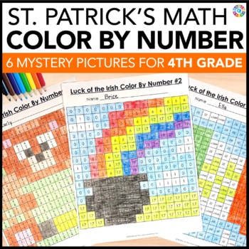Preview of St Patricks Day Math Color by Number Worksheets Coloring Pages St Pattys Fun 4th