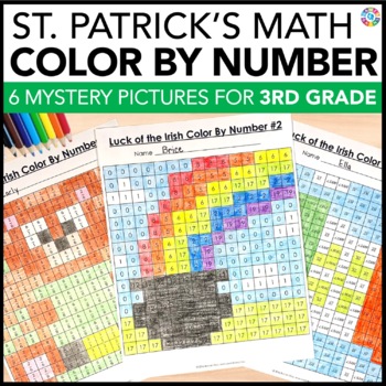 Preview of St Patricks Day Math Color by Number Worksheets Coloring Pages St Pattys Fun 3rd