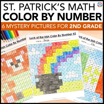 Preview of St Patricks Day Math Color by Number Worksheets Coloring Pages St Pattys Fun 2nd