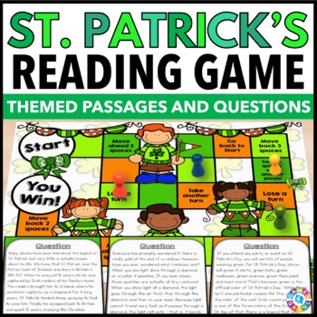 Preview of St Patricks Day Reading Comprehension Game Passages St Pattys Day Fun March ELA