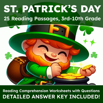 Preview of St. Patrick's Day: 25 Reading Comprehension w/ Questions & Answer Key (3rd-10th)