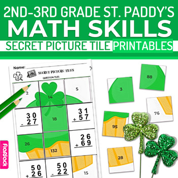 Preview of St. Patrick's Day 2nd-3rd Math Skills Worksheets | Secret Picture Tiles