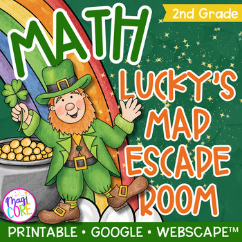 Preview of St Patrick's Day 2nd Grade Math Review Escape Room & Webscape Digital Activities