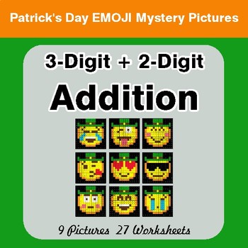 St Patrick's Day: 3-Digit + 2-Digit Addition - Color-By-Number Math Mystery Pictures