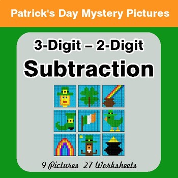 St Patrick's Day: 3-Digit - 2-Digit Subtraction - Color-By-Number