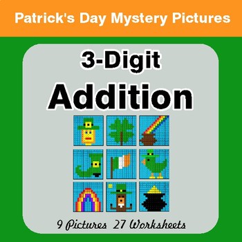 St Patrick's Day: 3-Digit Addition - Color-By-Number Math Mystery Pictures