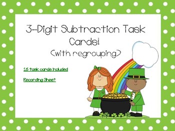 Preview of St. Patrick's Day 3-Digit Subtraction Task Cards!
